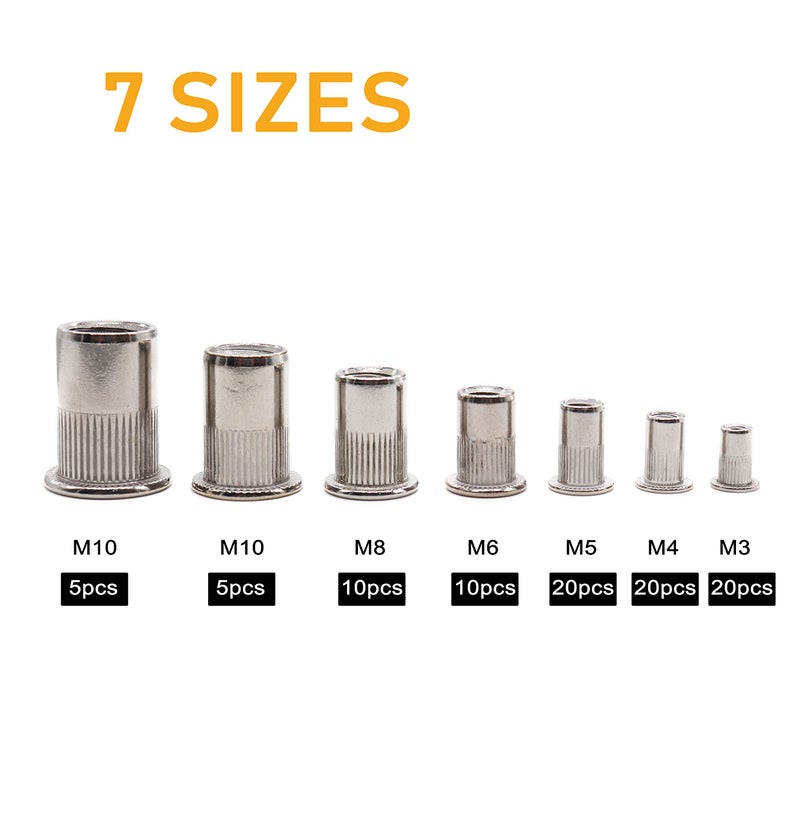 binifiMux 90pcs 304 Stainless Steel Flat Head Threaded Rivetnut Insert Nutsert Rivet Nut Assortment Kit, M3/ M4/ M5/ M6/ M8/ M10/ M12 - Image 3